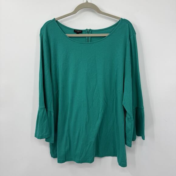 Talbots 3X Tunic 3/4 Bell Sleeve Green Cotton Tee Round neck Pullover Preppy - Picture 10 of 11
